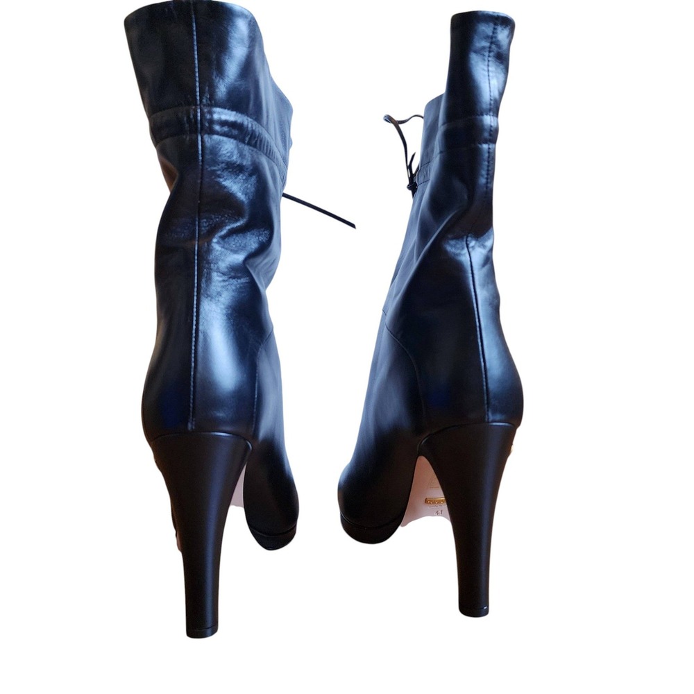 Gucci Black Leather Drawstring Stiletto Mid-Calf Boots 626719 Size 10/10.5 US - Picture 9 of 13